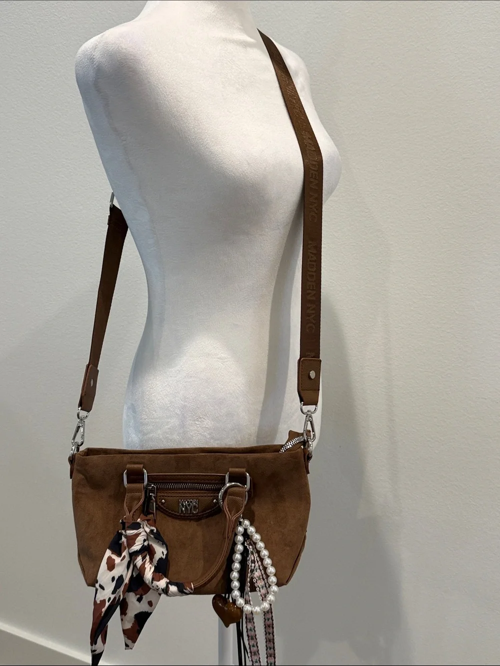 Madden NYC Slouchy Top Handle Satchel Cognac Color Faux Suede NWOT - Picture 8 of 16
